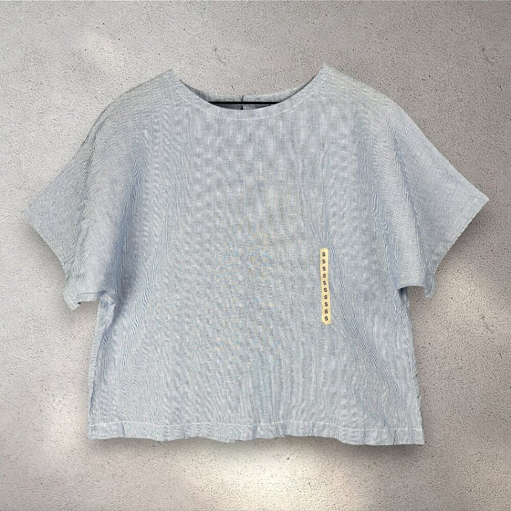 Muji Light Blue Short Sleeve Linen Blend Top